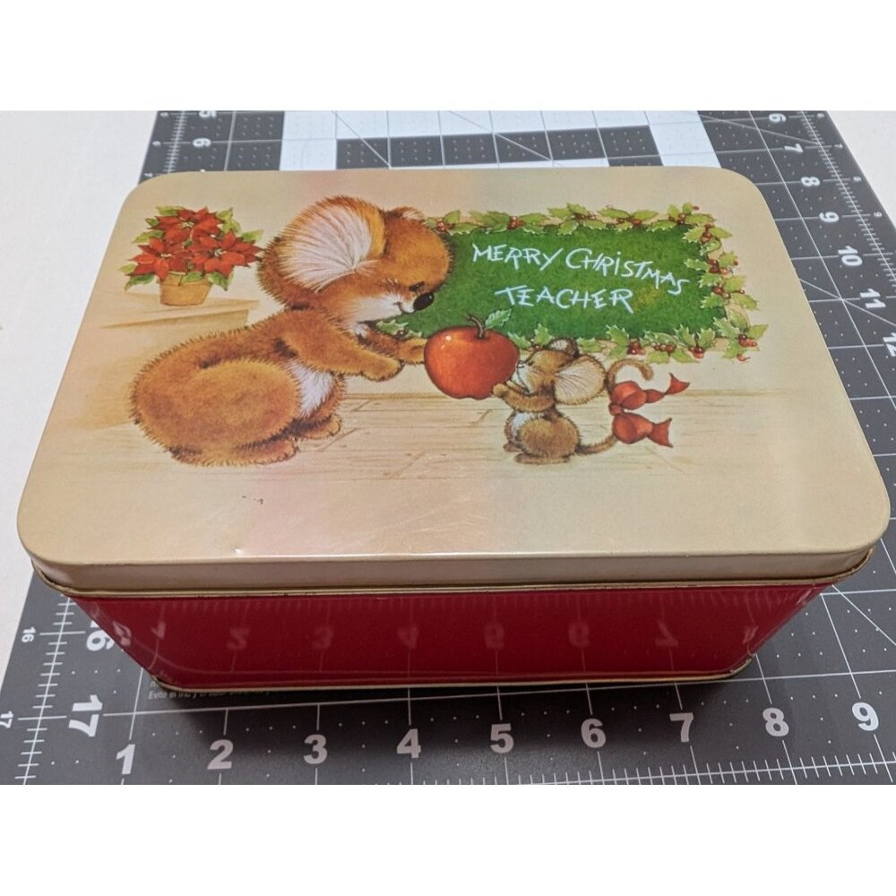 Enesco‎ x Morgan Inc Merry Christmas Teacher Tin Koala and Mouse 8 inch 1980 vtg